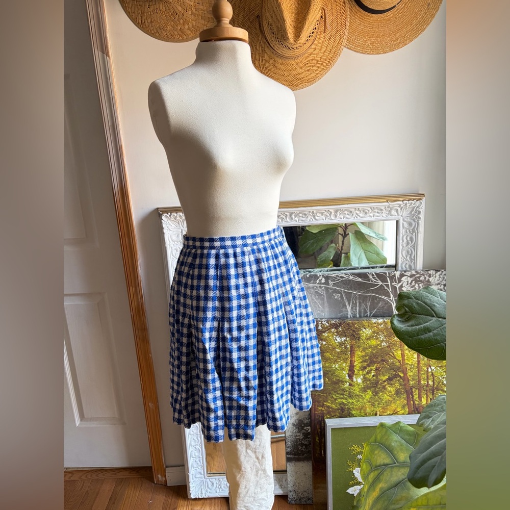 Vintage 1950s Blue Gingham Pleated Cheerleading Skirt XS USA Classic